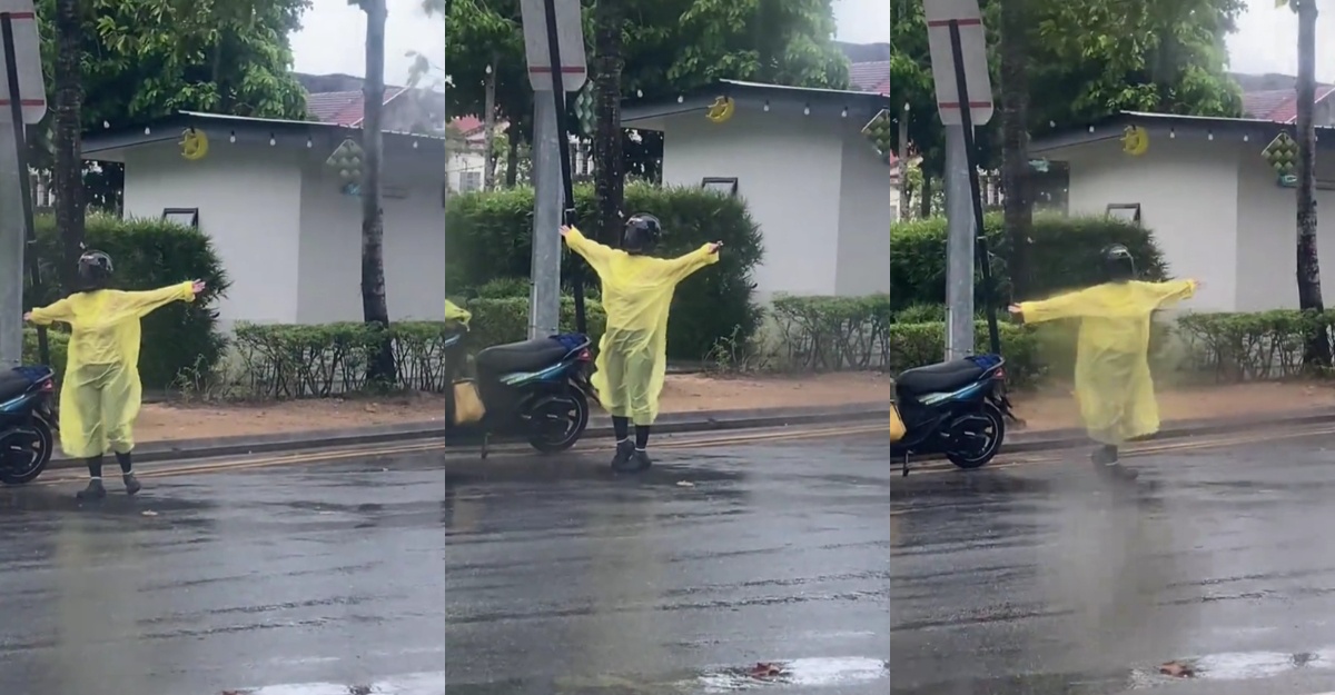 Hujan adalah momen santai, individu ini memamerkan tindakan “penyembuhan” lainnya