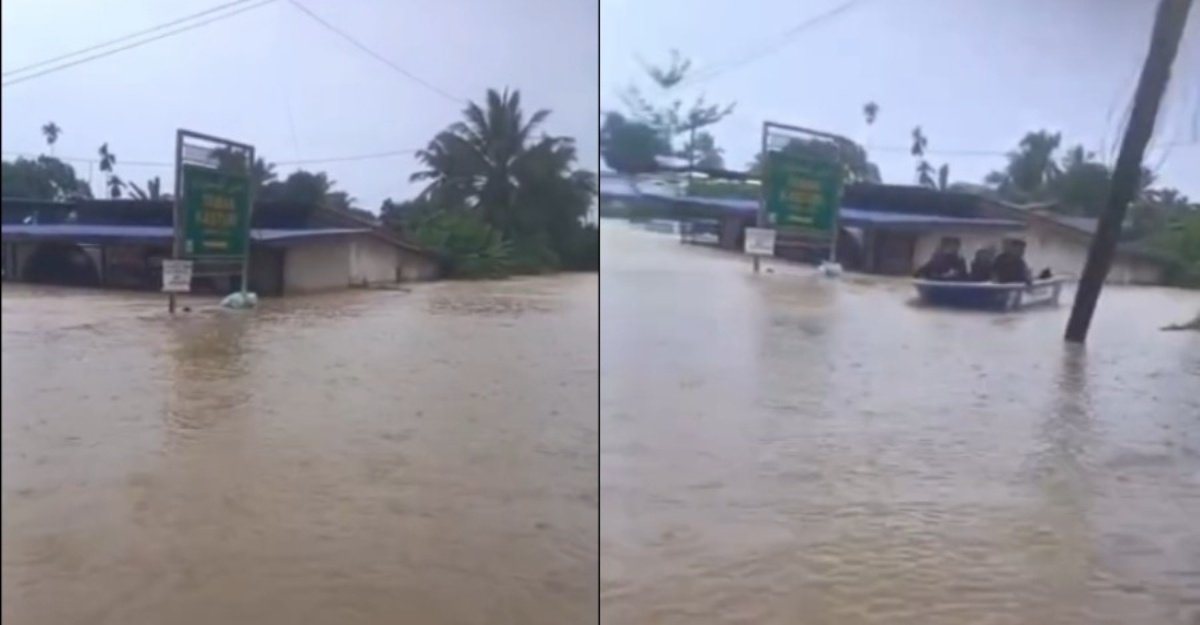 Situasi Banjir Terkini di Kuantan, Air Hampir Mencapai Atap Atap